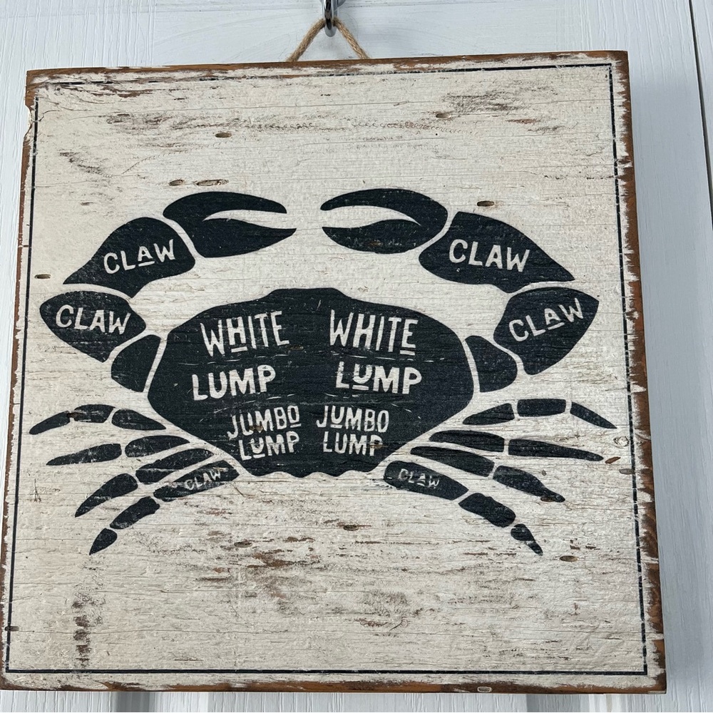 Wooden Crab Wall Decoration Shabby Shore Sign 12x12”